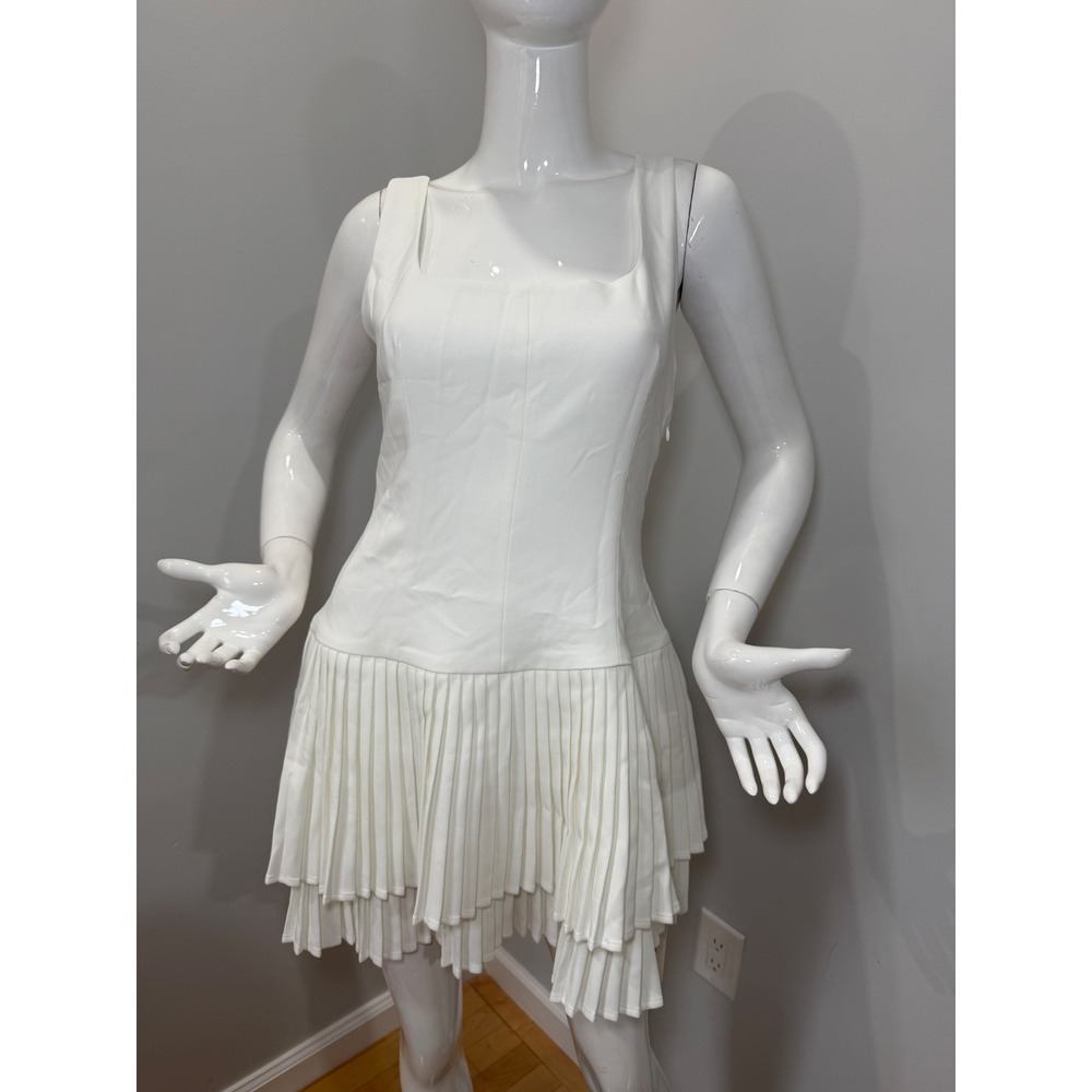 Commense White Mini Dress Pleated Tiered Skirt Sleeveless Party Cocktail Size L - Picture 12 of 12
